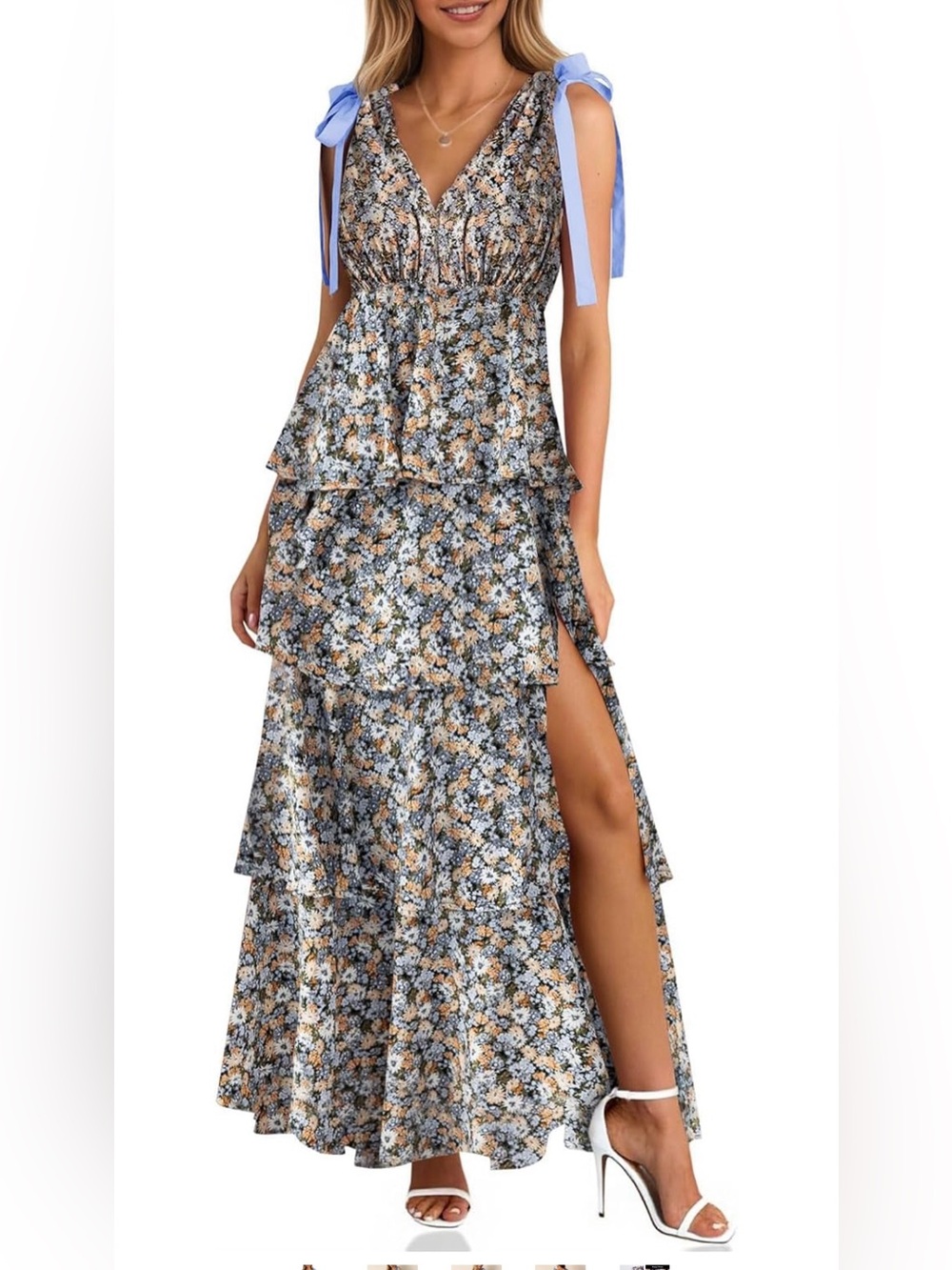 Cottagecore Wedding Guest Formal Floral Tiered Maxi Dress w/Side Slit Sz S NWT